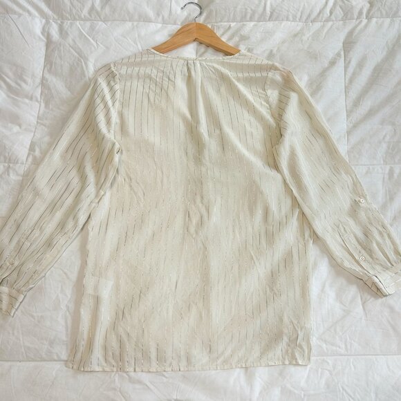 Joie 100% Silk Sheer Stripe Button Henley Blouse Top Cream Ivory XS - Picture 6 of 6
